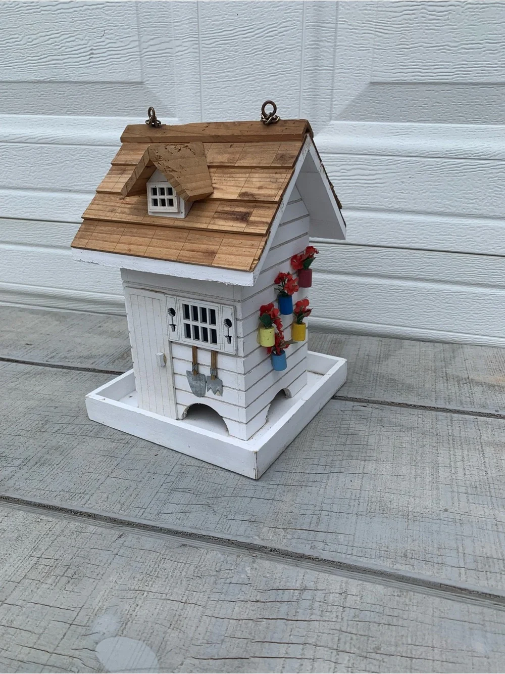Home Bazaar Handcrafted Feeder Bird House-White Country Cottage Workshop/Garden